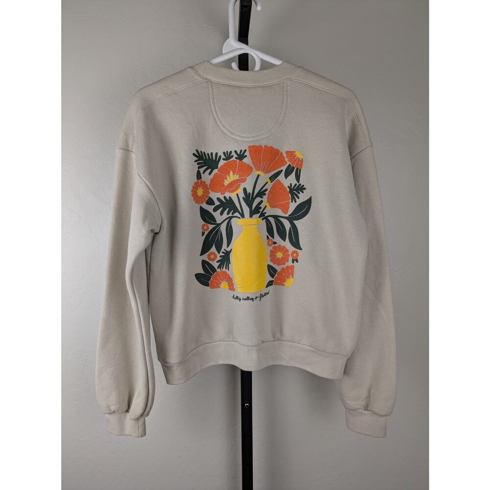 American Apparel Cream Sweatshirt with Yellow & Orange Floral Vase Print